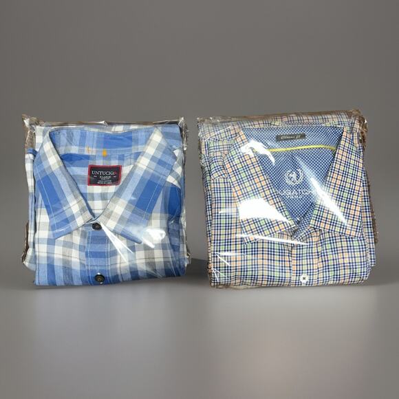 Lot, Bundle of 2 Long-Sleeve Button-Up Dress Shirts, Untuckit, Bugatchi, Size XL - Picture 1 of 16